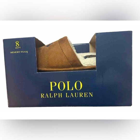 Polo Ralph Lauren Klarence Men's Scuff Slippers Sz 8 Memory Foam Slide On Brown